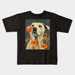 Labrador Retriever Flowers Photo Art Design For Dog Onwer Kids T-Shirt